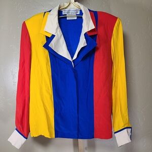 Starington‎ Rare 80's Saks Fifth Ave 100% Silk Colorblock Mondrian Style Shirt